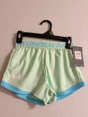 Under Armour Mint Green Athletic Shorts with Light Blue Trim
